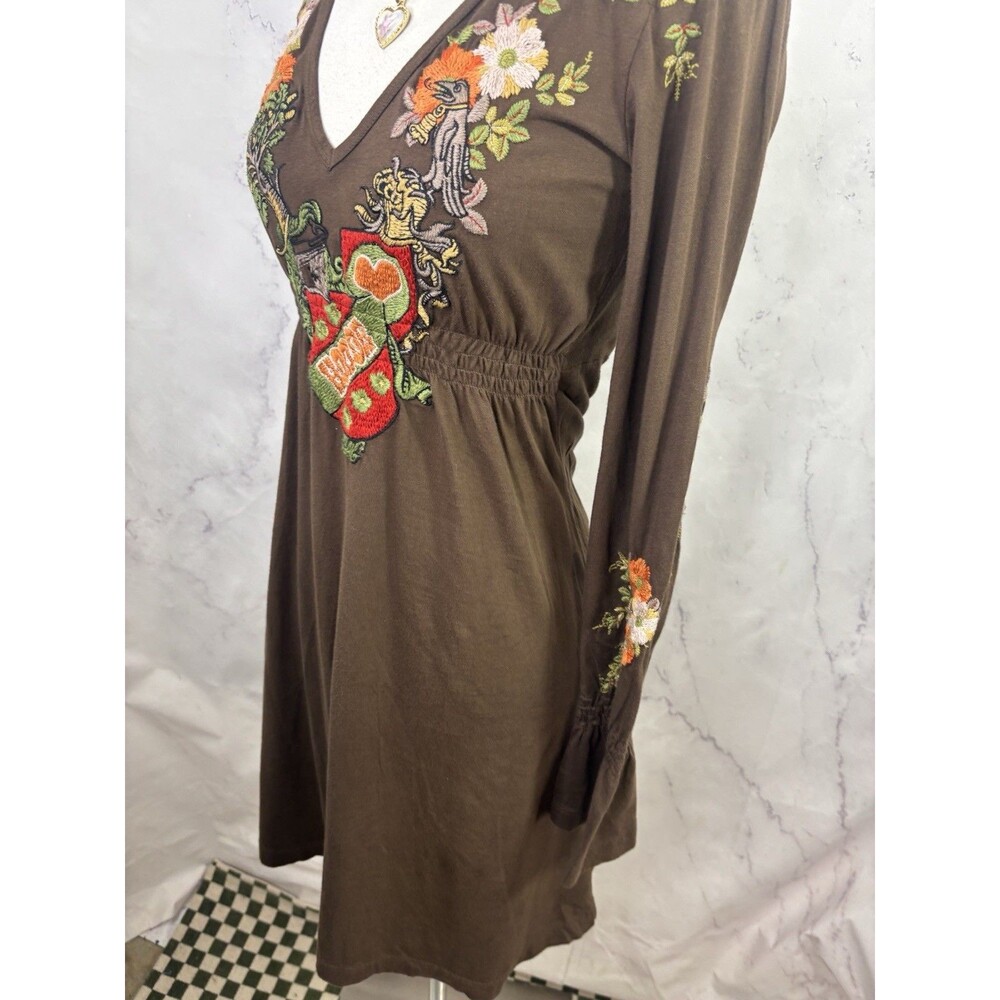 Johnny Was Brown Floral Embroidered Mini Dress with Orange Accents - Picture 14 of 16